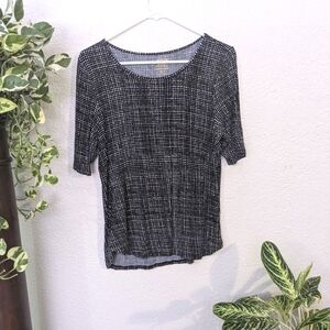Apt 9 Black and White Patterned Elbow Sleeve T-shirt Sz PL